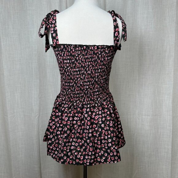 Smocked Ditsy Floral Peplum Tank Top Women XL Fairy Coquette Dainty Preppy Flowy - Picture 2 of 6